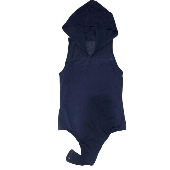 Giaim Hooded Mesh Bodysuit Navy Blue S XS Sleeveless Active Workout Sheer Cool - Picture 7 of 10